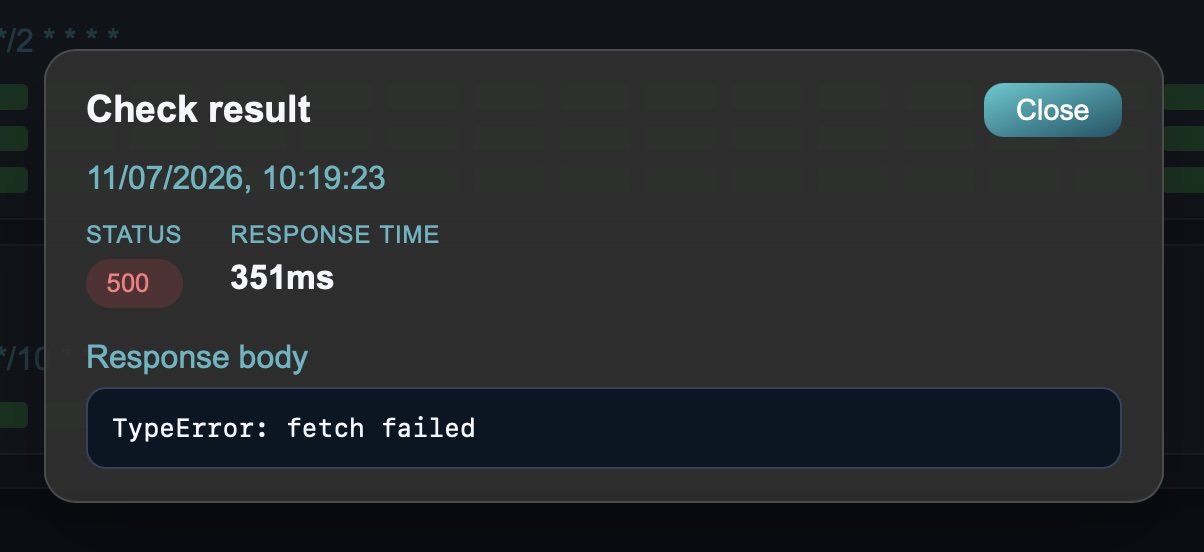 Check result showing a failed request